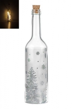 Deko-Flaschenlampe Winterwald silber mit 5 LED-Lämpchen, kompl inkl Presskorken